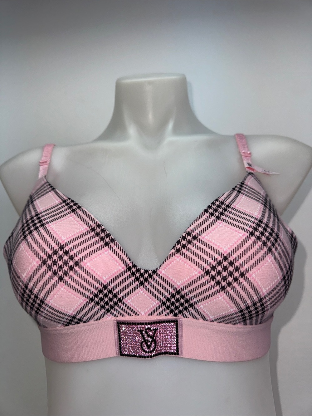 Victoria's Secret Pink Plaid Wireless Bralette bra Sz 34A Wire-Free NWT